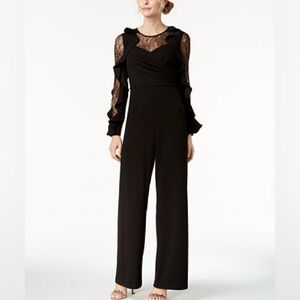 Adrianna Papell Black Lace & Ruffle Jumpsuit Size 6